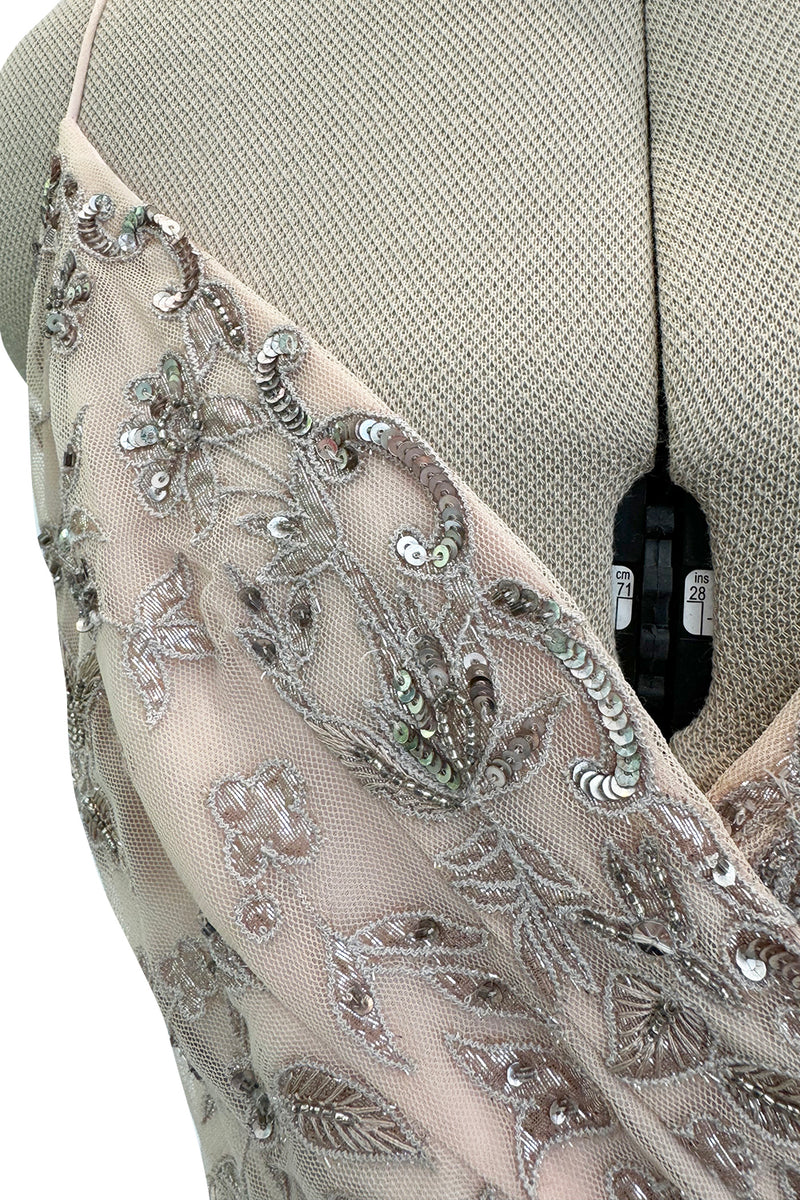 Dreamy Spring 2012 Oscar de la Renta Runway Look 47 Nude Pink Feather Dress w Silver Thread Flowers Detailing