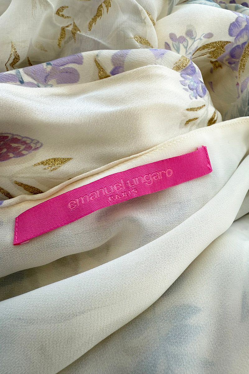 Gorgeous Fall 2003 Ungaro by Giambattista Valli One Shoulder Printed Silk Chiffon Dress w Trailing Panel