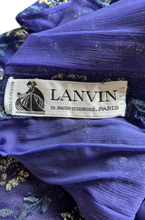 1970s Lanvin by Jules-Francois Crahay Demi-Couture Metallic Gold Detailing Blue Dress
