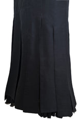 Fantastic c.1983 Thierry Mugler Black Raw Silk Vertical Panel Dress w Car Wash Hem & Silk Chiffon