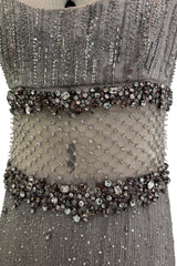 2010s Valentino by Pierpaolo Piccioli & Maria Grazia Chiuri Sequin & Rhinestone Embellished Deep Silver Silk Dress