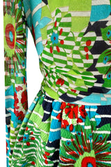 1972 Lanvin by Jules-Francois Crahay Printed Silk Jersey & Waffle Weave Low Back Dress