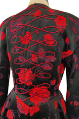 2000s Christian Lacroix Red Floral Brocade Dress or Jacket w Cording Detail