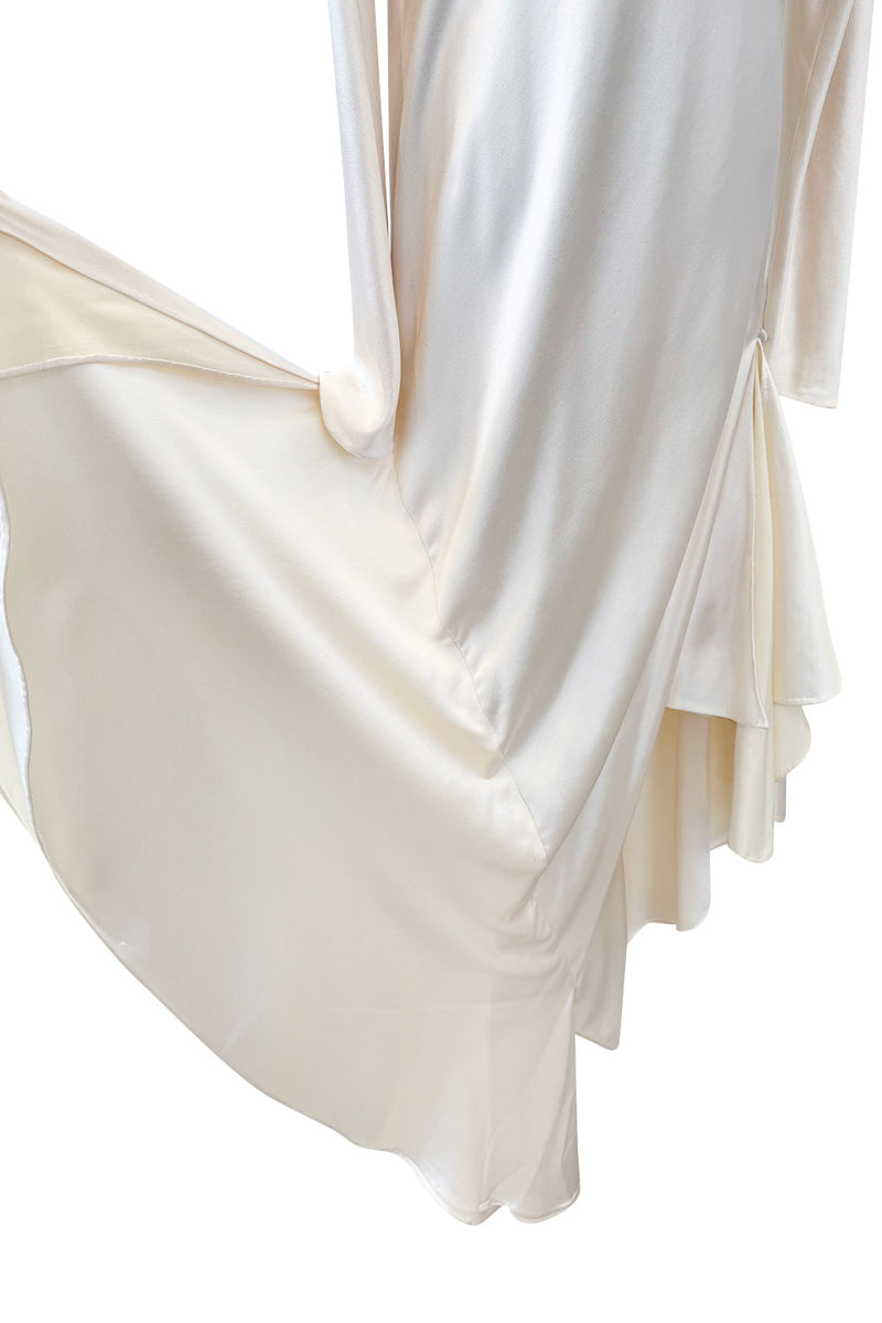 Incredible 1977 Halston Couture Heavy Weighted Ivory Silk Charmeuse Spiral Paneled Dress