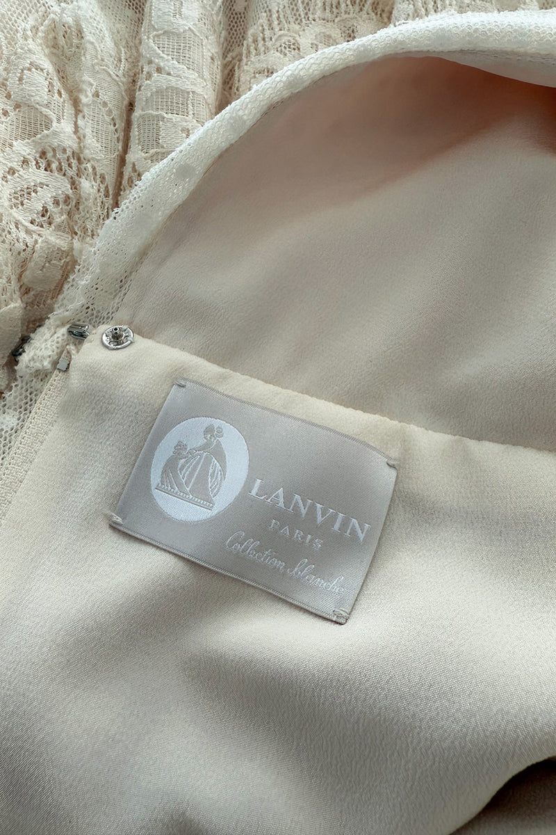 Gorgeous 2010s Lanvin Blanche by Alber Elbaz Dotted Net Plunge Dress w Rhinestone Details