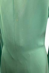 Iconic Spring 1985 Yves Saint Laurent Haute Couture Runway Pale Green Silk Dress w Front Plunge & Tie