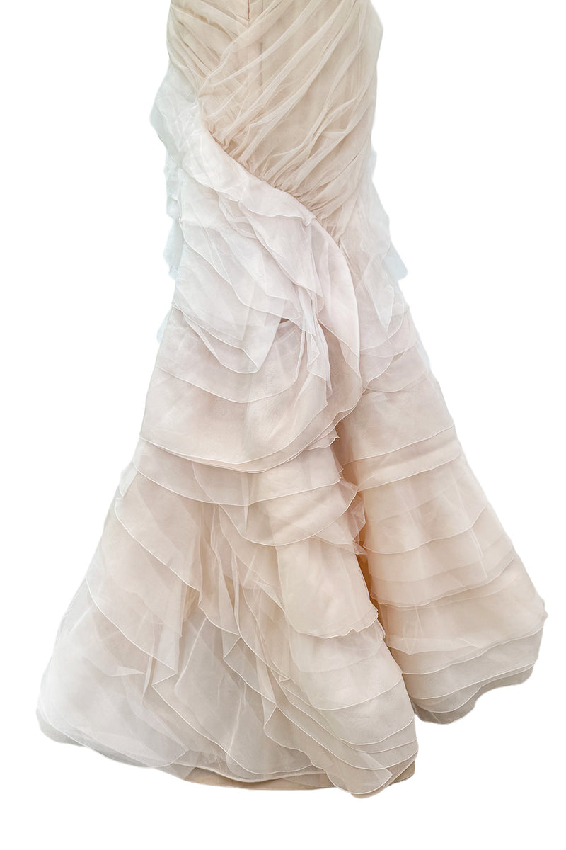 Divine Spring 2017 Carolina Herrera Palest Peach Ivory Silk Organza & Silk Net Strapless Ruffled Wedding Dress