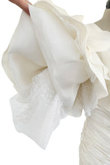 Spring 1988 Emanuel Ungaro Haute Couture Ivory Silk, Silk Net & Dotted Tulle One Shoulder Trained Mini Dress