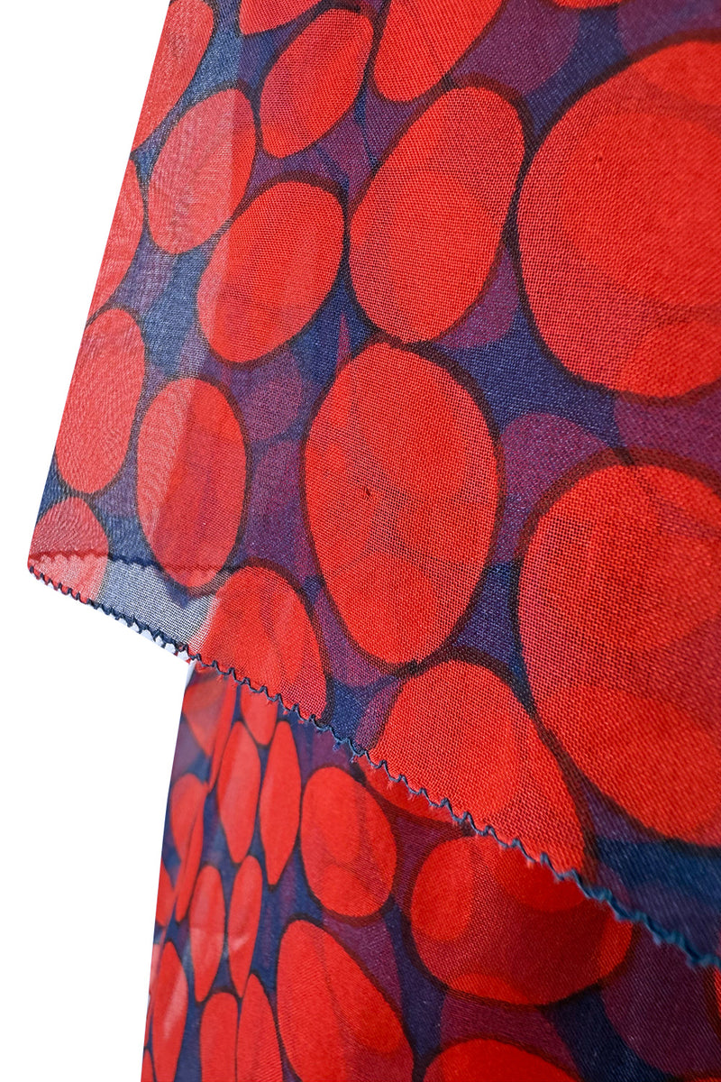 Gorgeous 1970s Givenchy Blue & Red Dot Tiered Silk Organza Ruffle Dress