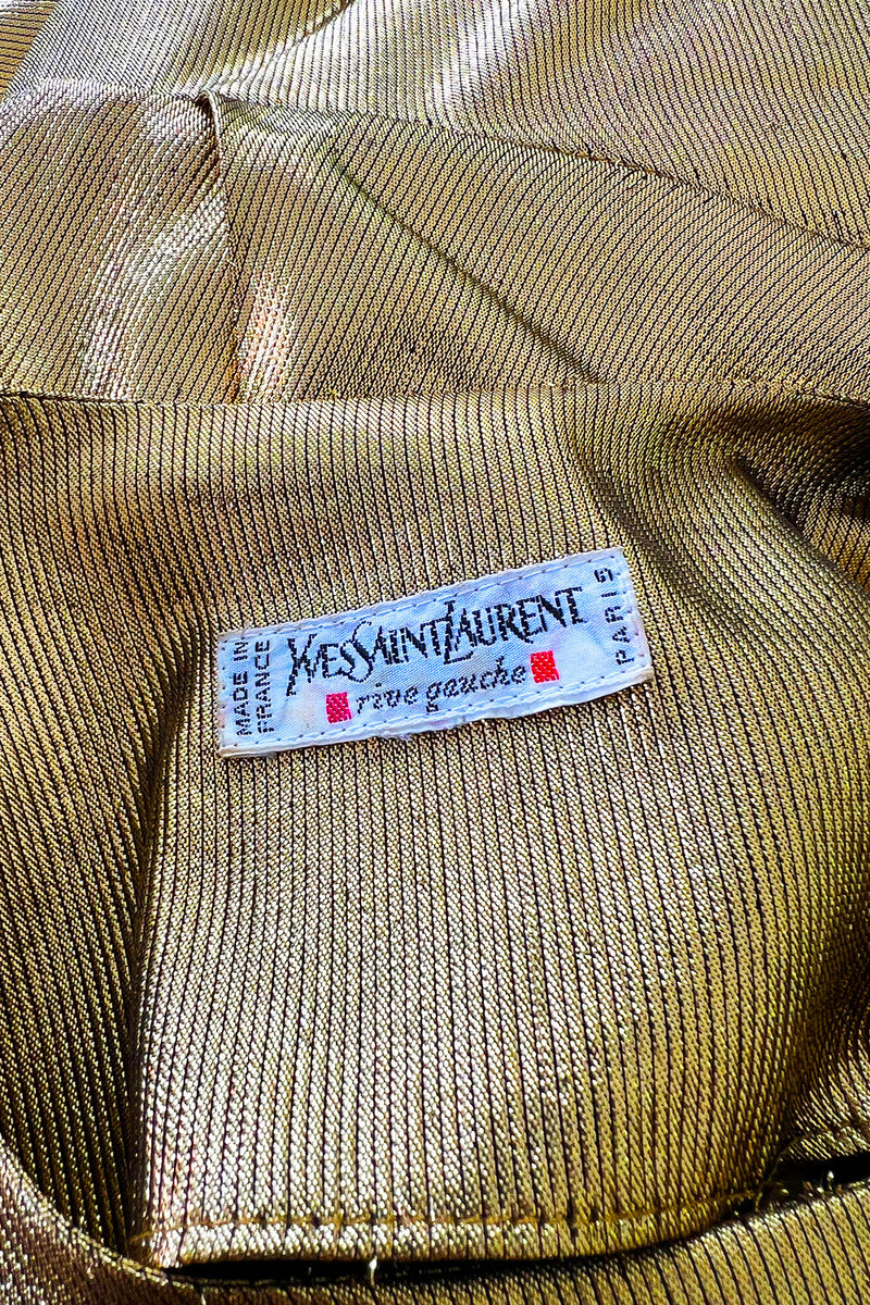 Iconic Fall 1991 Yves Saint Laurent Runway Slinky Gold Lame Dress w Gold Button Details