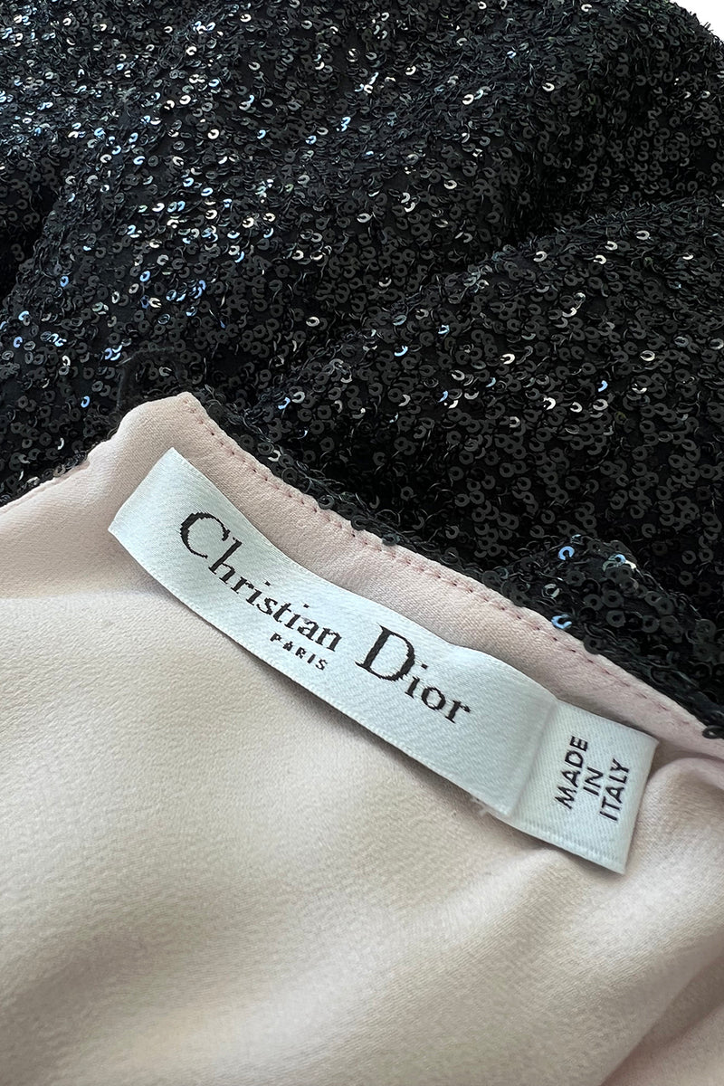 Glamourous 2014 Christian Dior by Raf Simons Densely Covered Black Sequin Dress w Pink Lining