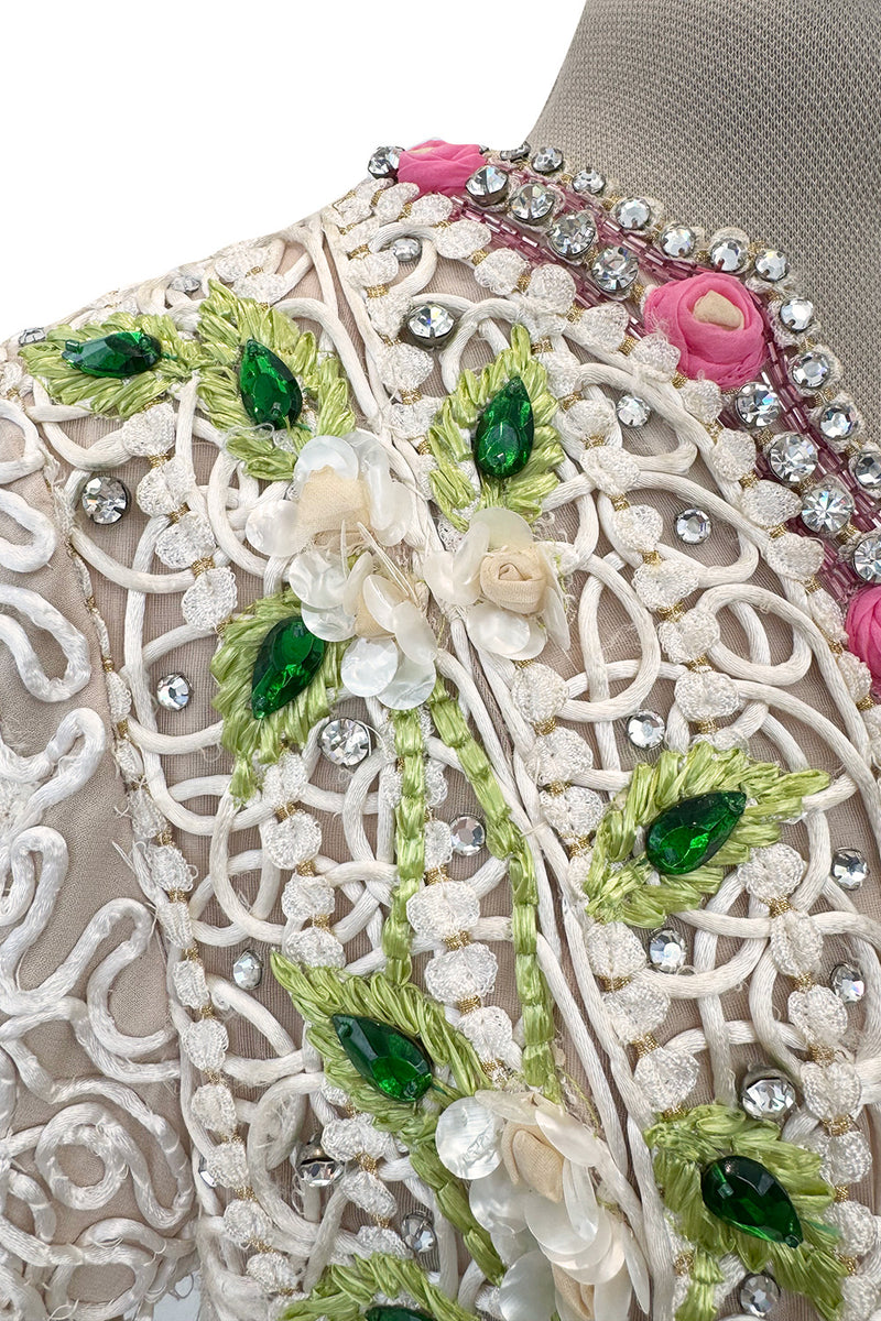 Exquisite 1960s Mr Blackwell One Off Highly Detailed & Embellished Ivory Sheath Dress