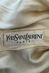 Amazing Fall 1973 Yves Saint Laurent Haute Couture Runway Off Shoulder Ivory Dress w Hand Applied Dots