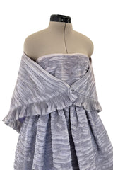 Elegant Late 1950s Sybil Connolly Couture Pale Lavender Pleated Linen Strapless Dress w Shawl
