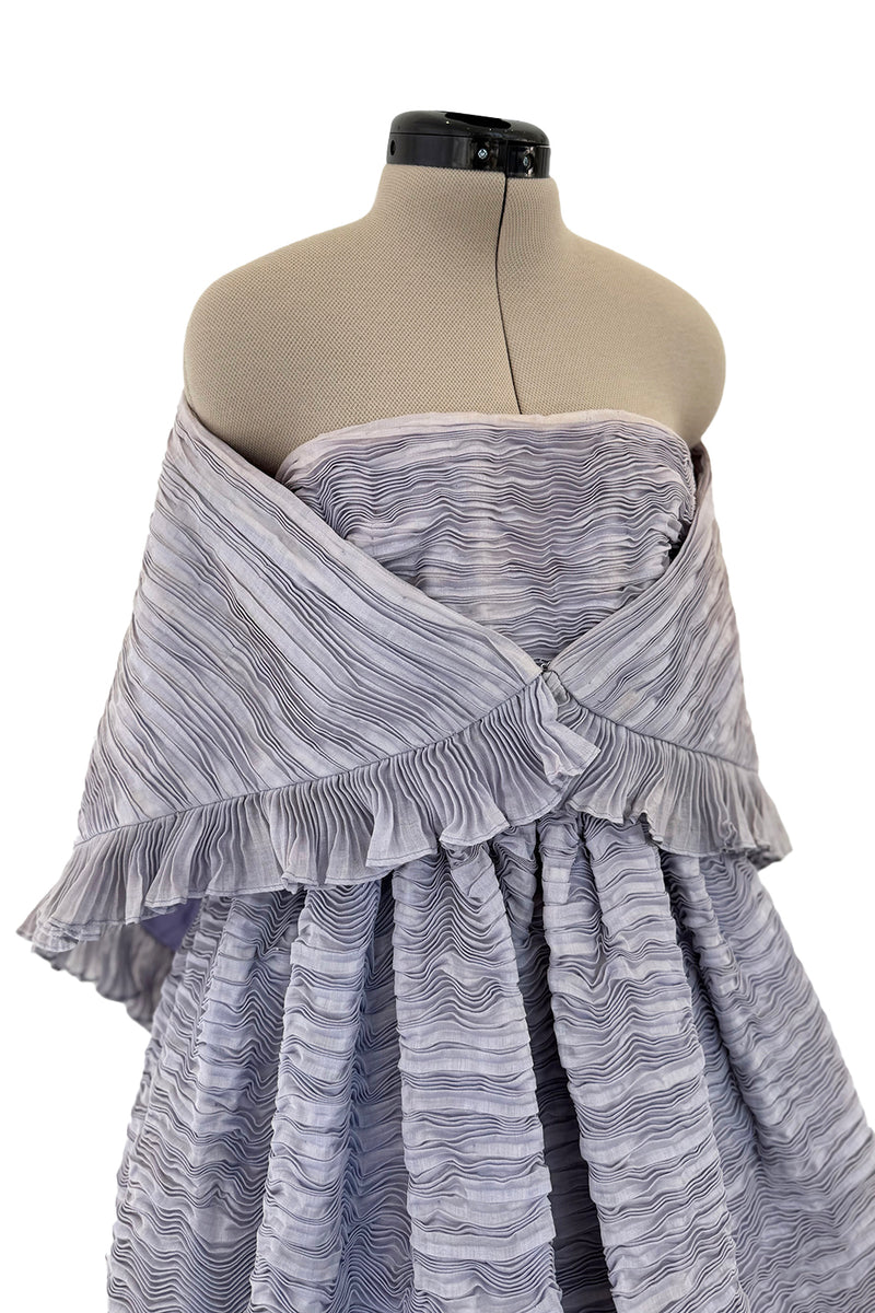 Elegant Late 1950s Sybil Connolly Couture Pale Lavender Pleated Linen Strapless Dress w Shawl
