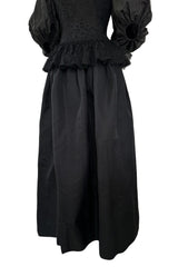 Documented Resort 1978 Oscar de la Renta Backless Black Silk & Lace Dress w Full BalloonmSleeves