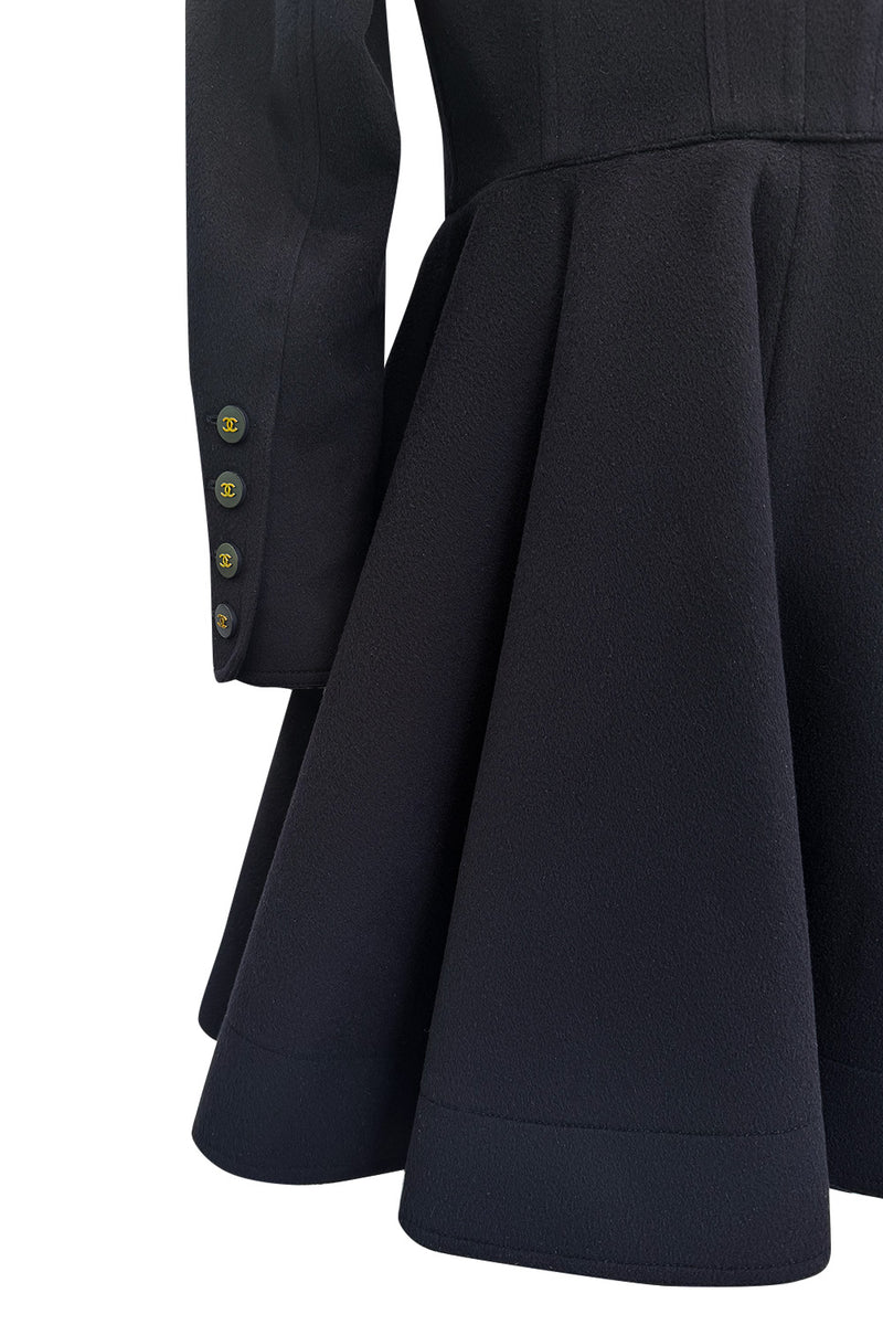 Amazing Fall 1994 Chanel by Karl Lagerfeld Runway Look 20 Deep Blue Black Cashmere Flare Jacket