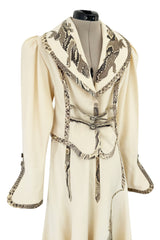 Important 1972 Bill Gibb Couture Debut Collection Lizard Detailed Cream Jacket & Scalloped Edged Skirt