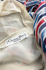 Spring 1977 Christian Dior by Marc Bohan Runway Striped Silk Chiffon Elastic Shoulder Caftan Dress