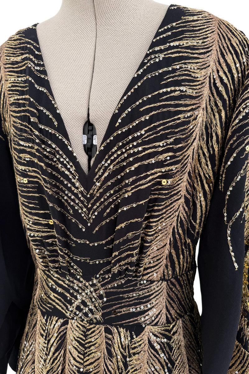 Pre-Fall 2016 Saint Laurent by Hedi Slimane Runway Look 37 Gold Metallic Thread & Sequin Feather Dress