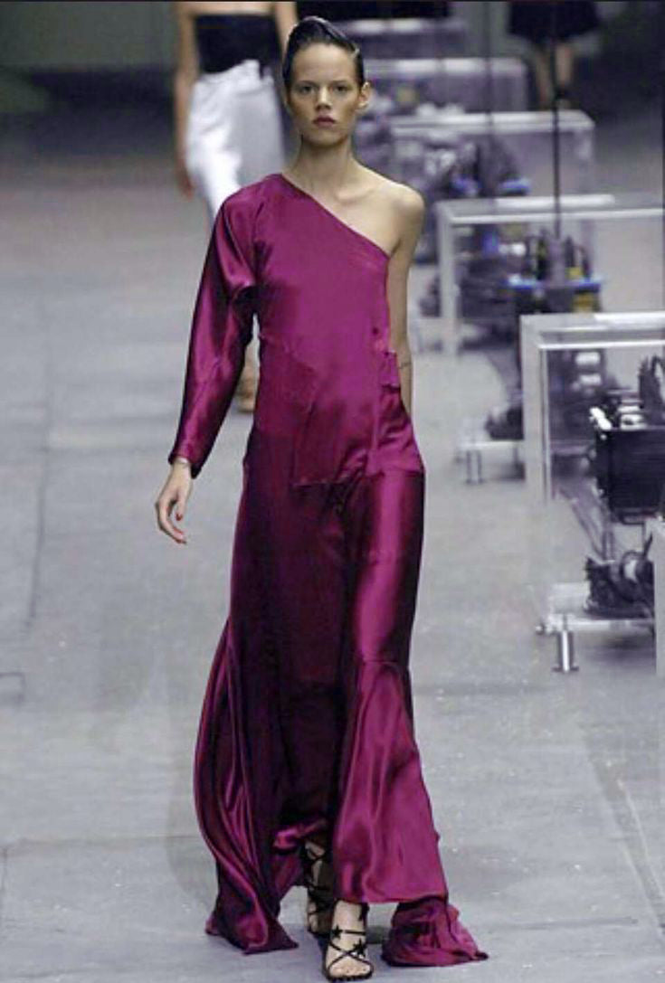 Chic Spring 2008 Yves Saint Laurent by Stefano Pilati Runway Look 35 Deep Fuchsia Pink Silk One Shoulder Dress