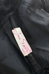 1940s Jean Patou Haute Couture Strapless Black Silk Chiffon Dress w Tiered Full Skirt
