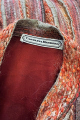 Incredible 1980s Carolina Herrera Angora & Mohair Knit Cape w Panels of Metallic Gold Thread