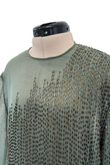 Prettiest Fall 1981 John Anthony Couture Moss Green Silk Chiffon Dress w Hand Beaded Detailing