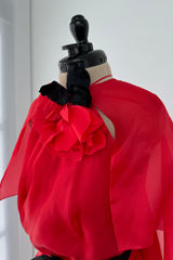 1979 Givenchy Red Organza Caped Dress
