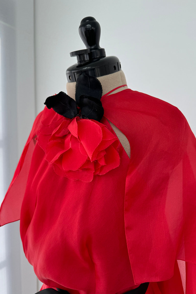 1979 Givenchy Red Organza Caped Dress