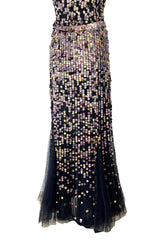 Beautiful Cruise 2006 Chanel by Karl Lagerfeld Deep Blue Silk Tulle Dress w Iridescent Paillette Detailing