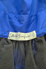 Prettiest 1980s Adele Simpson Blue Silk Plunge Wrap Dress w Brilliant Pink Sash & Caped Shoulders