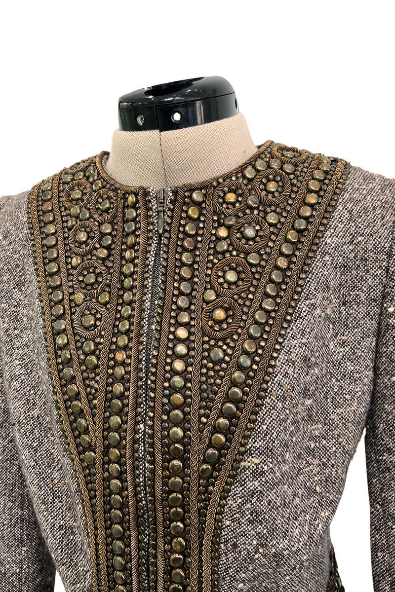 Documented & Rare Fall 2004 Alexander McQueen Tweed Pant Suit w Elaborately Embellished Jacket