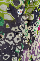 Beautiful Spring 1974 Pauline Trigere Runway Floral Print Dress w Rhinestone Detailing