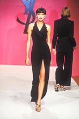 Iconic Spring 1998 Yves Saint Laurent Runway Wrap Tuxedo Dress w High Wrap Over Slit