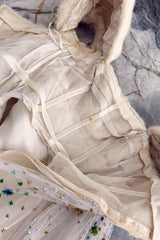 Incredible 1968 Sarmi Ivory Silk Net Dress w Mink Bodice & Metallic Tinsel Dot Detailing