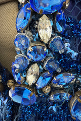 Documented 1970 Oscar de la Renta Brilliant Blue Sequin & Rhinestone Plunge Dress