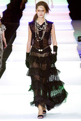 Spring 2001 Chanel by Karl Lagerfeld Midnight Blue Silk Chiffon Dress w Ruffles & Low Back