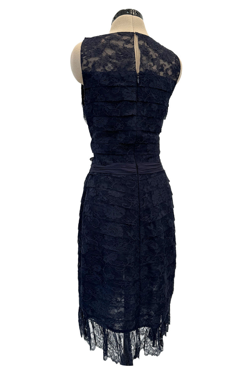 Extraordinary Fall 2008 Chanel by Karl Lagerfeld Blue Lace & Chiffon Dress & Cape Set