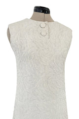 1960s Christian Dior Demi-Couture Textured Ivory Silk A-Line Dress & Matching Crop Jacket