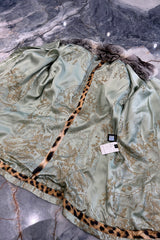Fall 2005 Roberto Cavalli Green Boucle Jacket w Chinchilla Collar, Rhinestone, SIlk & Velvet Detailing