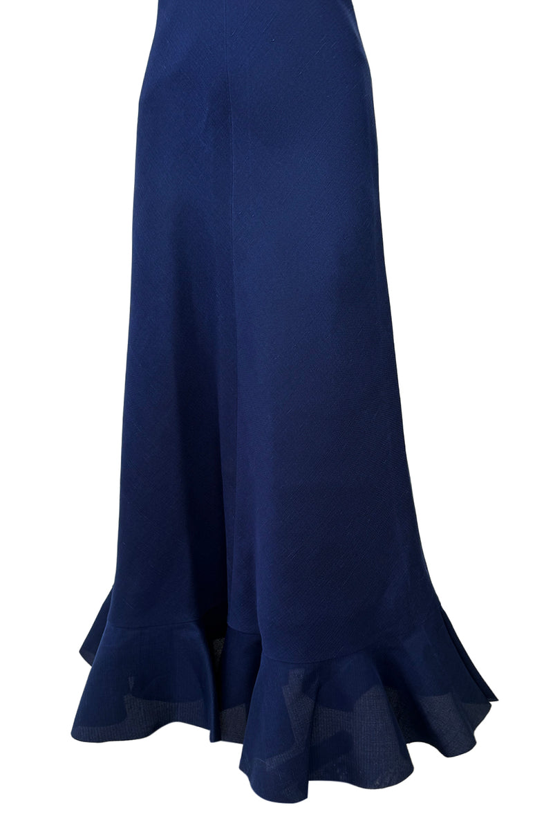 Rare Spring 1972 Christian Dior by Marc Bohan Haute Couture Blue Silk Gazaar Dress