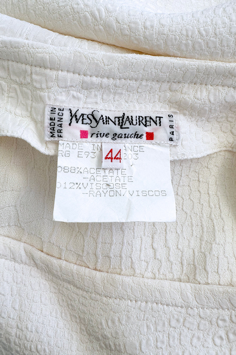Yves Saint Laurent Spring 1993 minimalist White Dress w Raised Reptile Print