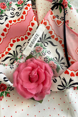 Prettiest Spring 2021 Rodarte Runway Look 20 Bias Cut Silk Pink Print Flower & Hearts Dress w Removable Flower