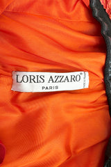 1989 Loris Azzaro Irridescent Coral Silk Taffeta Dress w Rosette Floral Detail