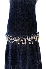 Phenomenal Fall 2010 Chanel by Karl Lagerfeld Deep Blue & Silver Metallic Knit Dress w Glass Pearl Detailing