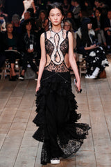 Exquisite Spring 2016 Alexander McQueen by Sarah Burton Runway Look 34 Black & White Lace Cut Out Dress