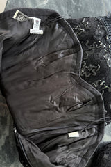 Fall 1992 Emanuel Ungaro Strapless Sequin SIlk & Lace Black Dress w Fringed & Beaded Hem