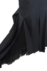 Fantastic c.1983 Thierry Mugler Black Raw Silk Vertical Panel Dress w Car Wash Hem & Silk Chiffon