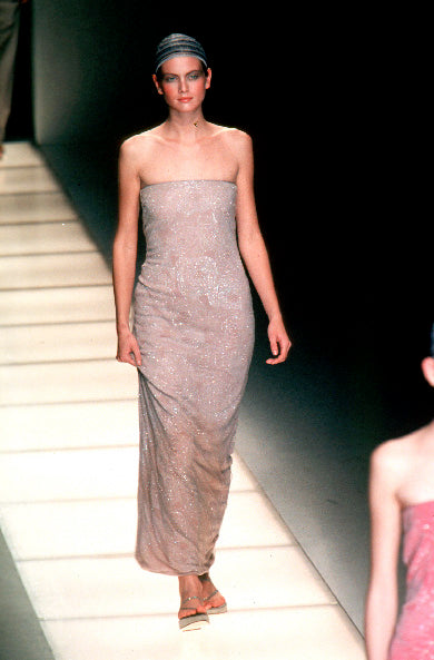 Exceptional Spring 1999 Giorgio Armani Runway Palest Ballet Nude Pink Floral Sequin Dress